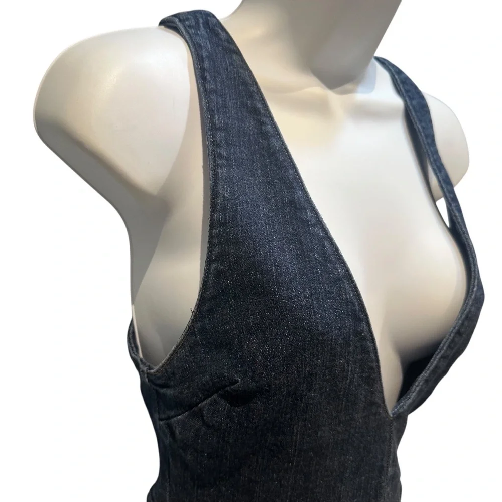 Reformation Denim Jean Mini Dress Jumper Plunging Neckline Size 6 - Picture 4 of 8